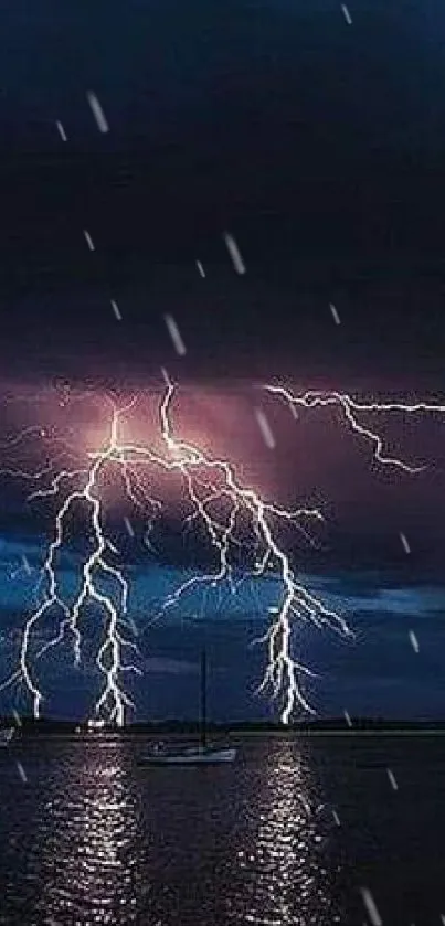 Mobile wallpaper featuring a dramatic lightning storm with purple clouds.