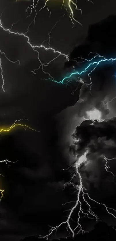 Striking lightning amidst dark storm clouds in a dramatic mobile wallpaper.