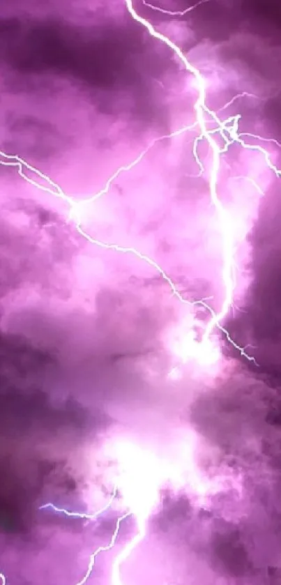 Purple lightning storm with dark clouds.