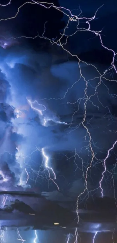 A dramatic lightning storm over a cityscape.