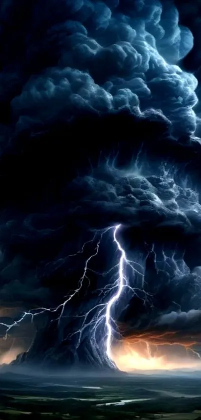Dramatic storm with dark clouds and lightning.