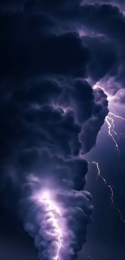 Dramatic lightning storm with swirling clouds.