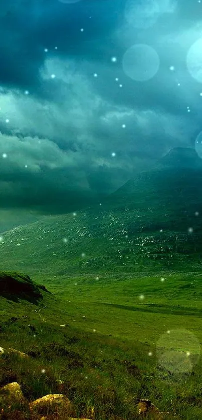 Dramatic mountain landscape with clouds and greenery in mobile wallpaper.