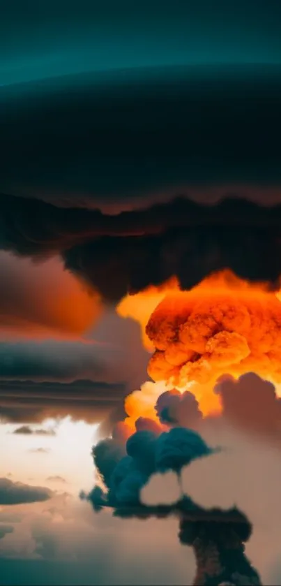 Dramatic mushroom cloud with fiery colors and dark clouds, perfect for mobile wallpaper.