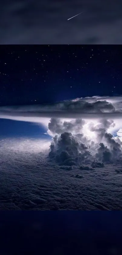 Dramatic night sky with lightning and clouds.