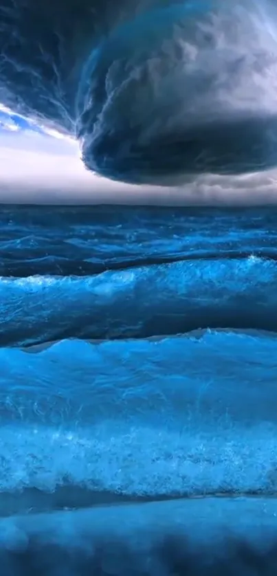 Dramatic ocean storm with swirling clouds wallpaper.