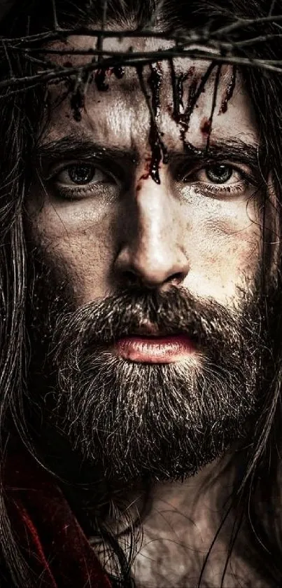 Dramatic portrait of a bearded man in dark tones.