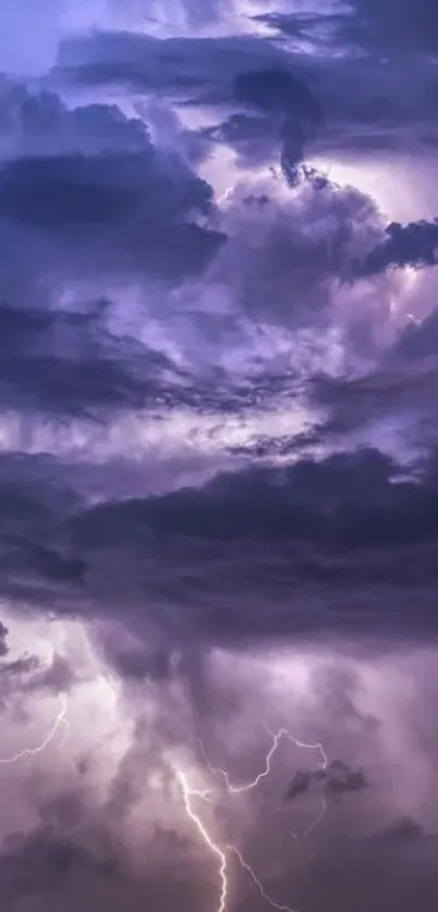 Dramatic purple lightning storm with dark clouds.