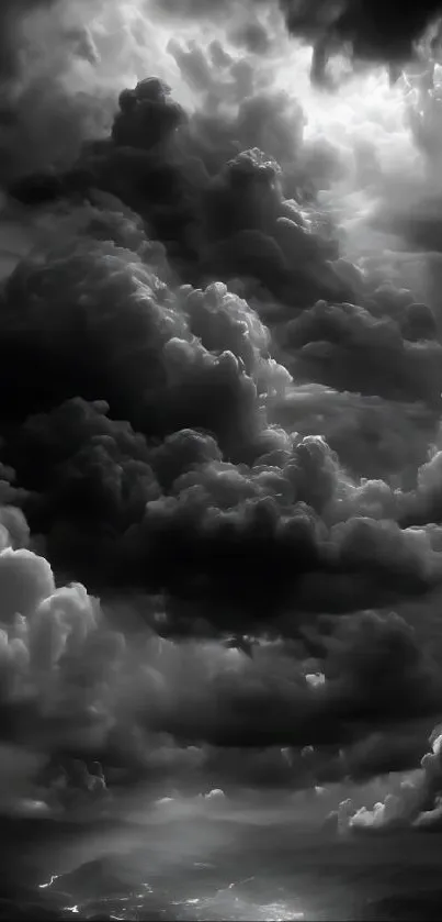 Dramatic storm clouds in black and white.