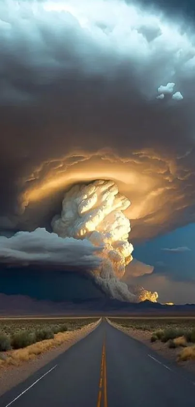 Dramatic cloud formation over a desert road