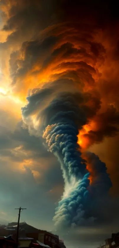 Epic swirl of vibrant clouds with orange hues in a dramatic sky.