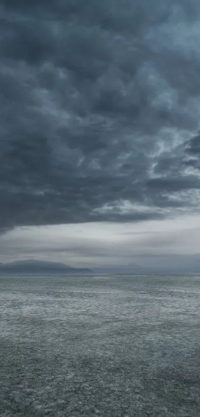 Moody landscape wallpaper with dramatic clouds and expansive horizon.