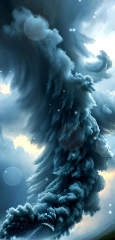 Dramatic storm clouds swirl over an ocean, captured in stunning digital art wallpaper.