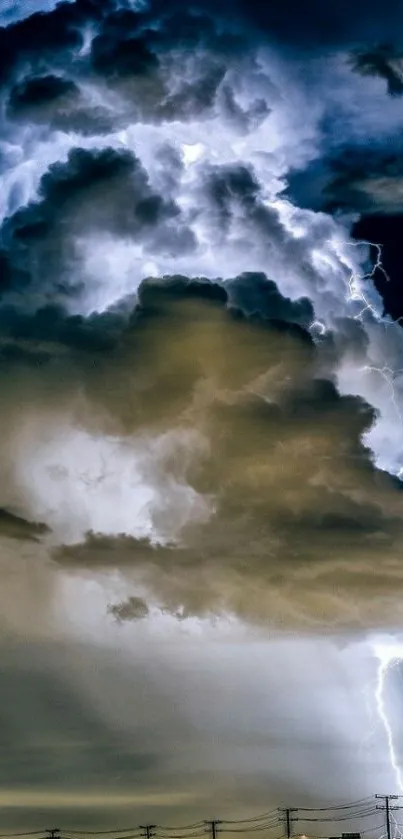 Dramatic storm cloud with lightning over cityscape.