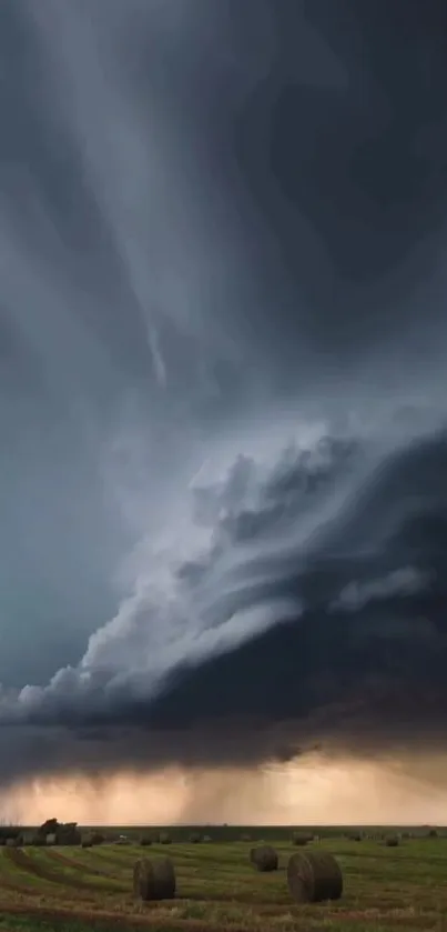 Dramatic storm clouds over a landscape