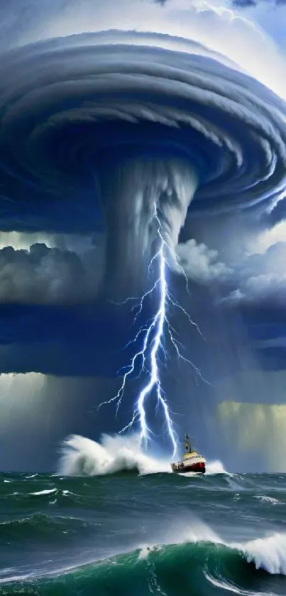 Dramatic lightning storm over ocean waves wallpaper.