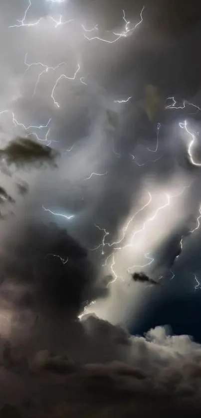 Dramatic lightning illuminates storm clouds in this striking mobile wallpaper.