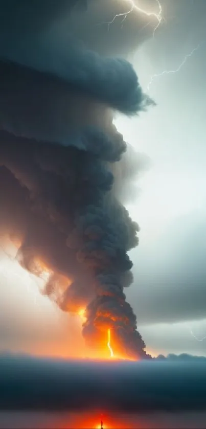 Dramatic storm with lightning and fiery horizon creating a powerful wallpaper scene.