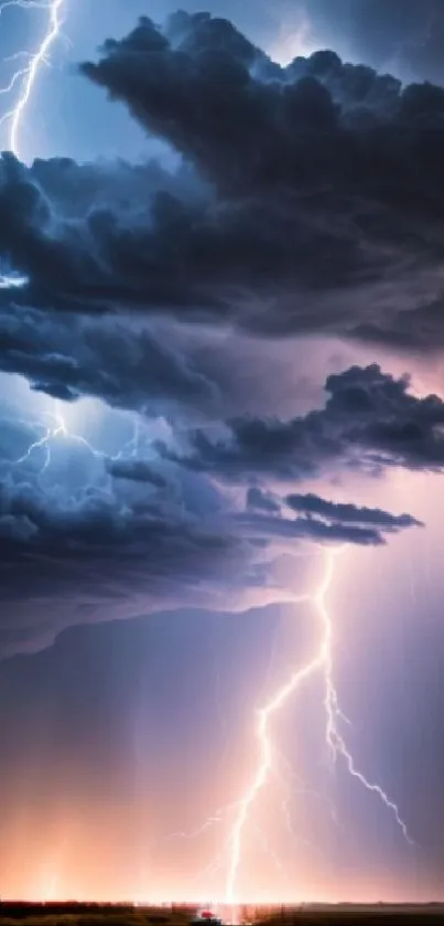 Lightning storm over an open road with dramatic clouds at night.