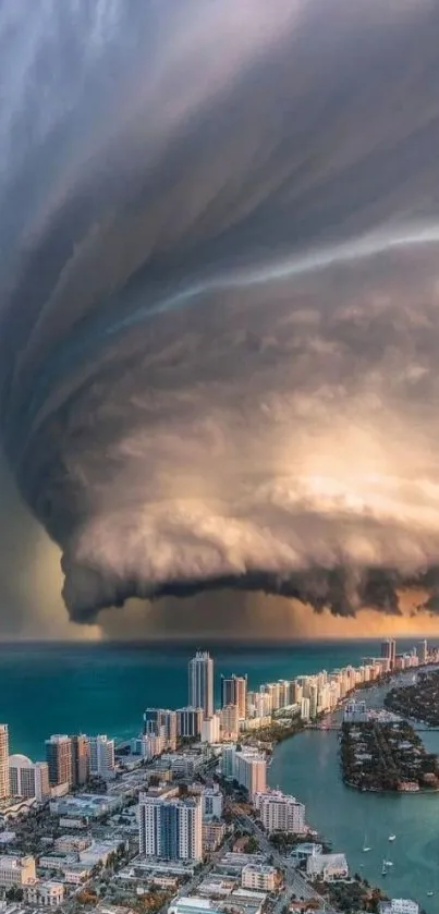 Dramatic storm cloud over Miami skyline.