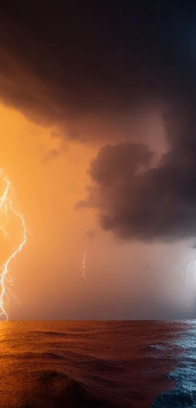 Mobile wallpaper of a ship at sea with lightning and dark clouds.