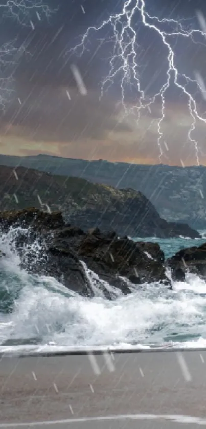 Stormy seascape with waves and lightning, captured in dramatic detail.