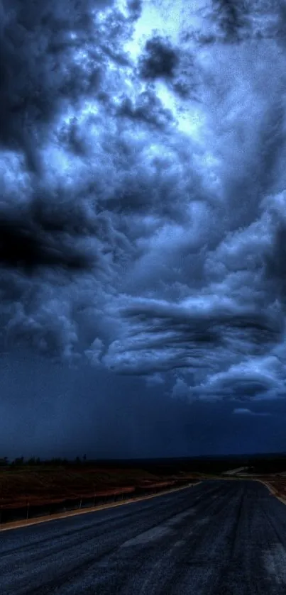 Dramatic stormy sky with road and clouds wallpaper.