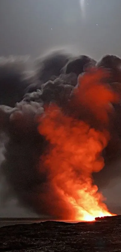 Mobile wallpaper showcasing a fiery volcanic eruption with dramatic lava and smoke.