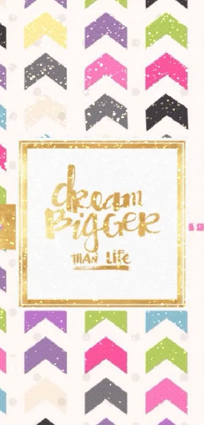 Chevron wallpaper with 'Dream Bigger Than Life' quote.