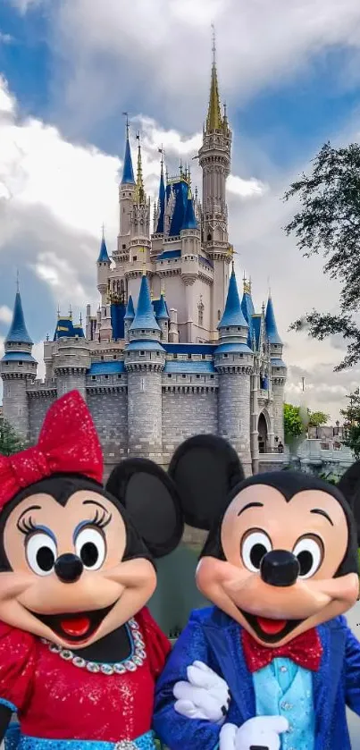 Colorful castle and characters against a blue sky.