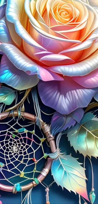 Colorful dreamcatcher and rose mobile wallpaper.