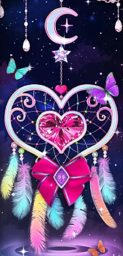 Dreamcatcher with butterflies and heart design in vibrant colors.