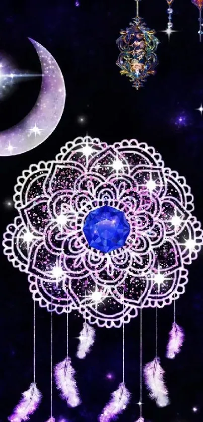 Cosmic dreamcatcher with night sky and stars mobile wallpaper.