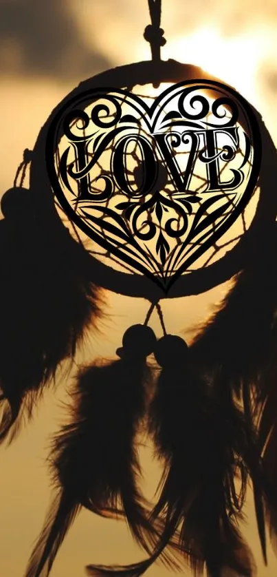 Dreamcatcher silhouetted against warm sunset.