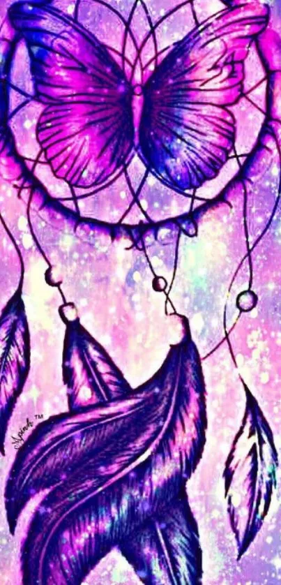 Purple butterfly dreamcatcher with galaxy background.