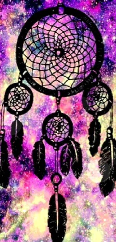 Dreamcatcher with a galaxy background and vibrant cosmic colors.