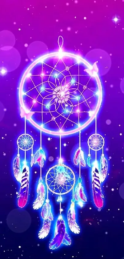 Neon dreamcatcher design with purple hues.