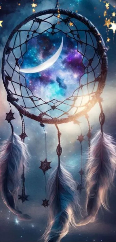 Dreamcatcher with galaxy and stars in the background.