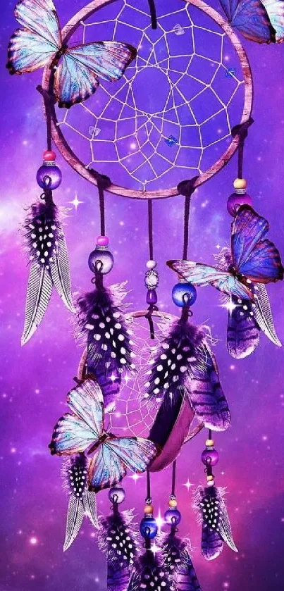 Purple dreamcatcher with butterflies wallpaper for mobile.