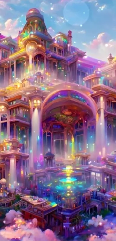 Dreamlike fantasy palace mobile wallpaper with vibrant colors.