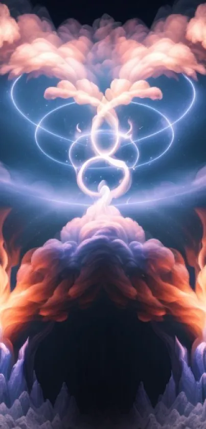 Surreal dreamscape mobile wallpaper with swirling clouds and ethereal lighting.