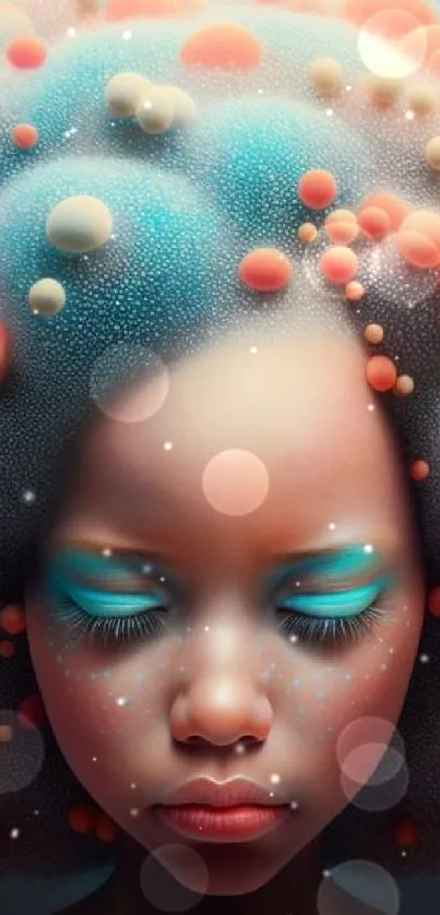 Vibrant abstract art featuring a surreal afro style with colorful bubbles.