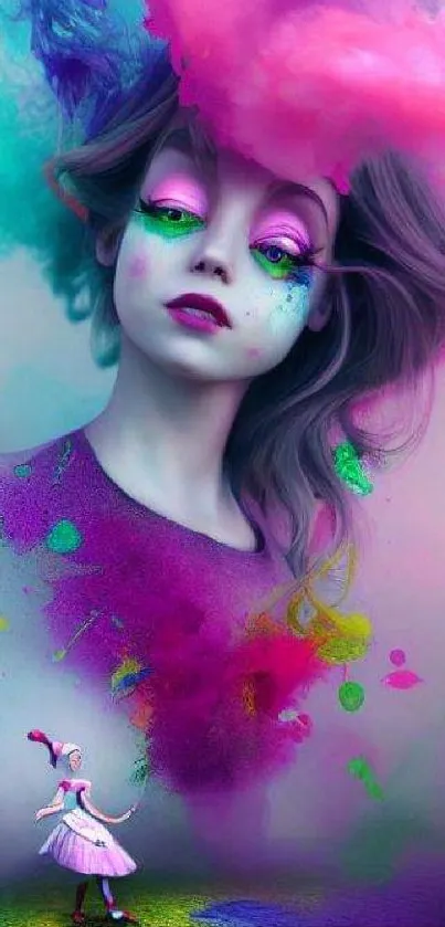 Dreamy abstract art wallpaper with vivid colors and a fantasy figure.