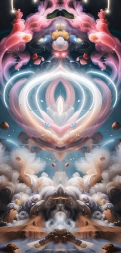 Dreamy abstract cosmic art with swirling colors and clouds.