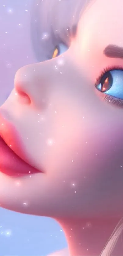 Dreamy animated character with soft pastel colors.