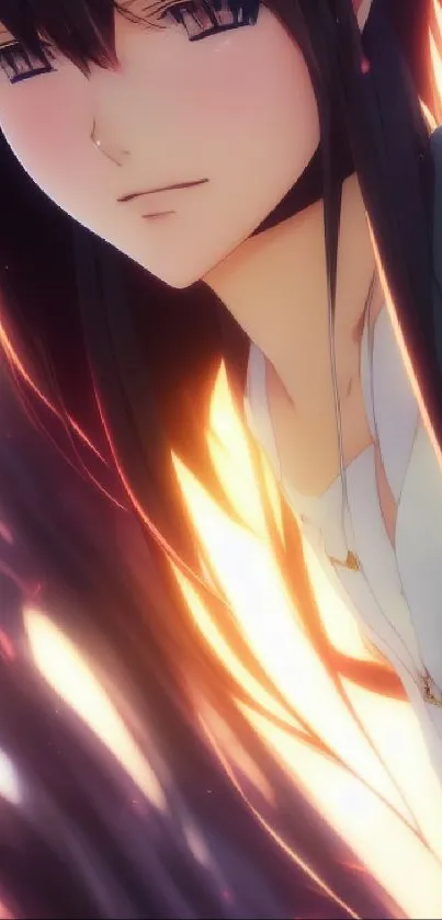 Anime character with long hair and soft lighting effects in vibrant colors.