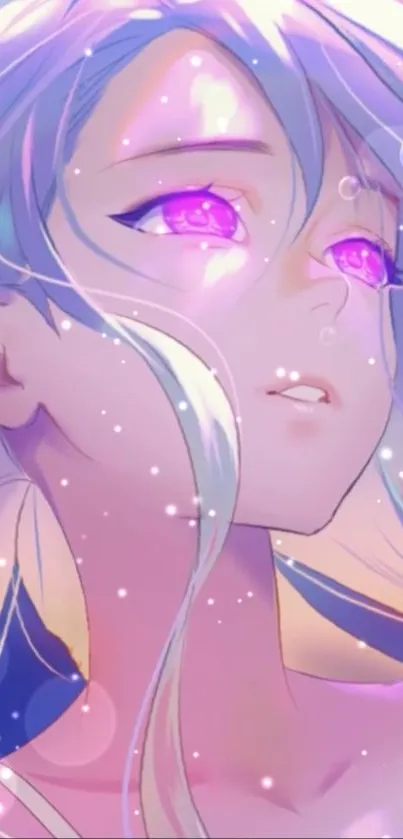 Anime girl with lavender eyes and flowing hair in dreamy fantasy art style.