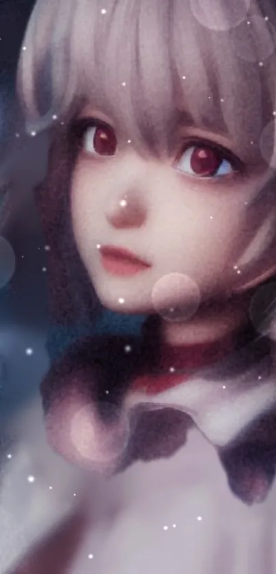 Dreamy anime girl with bokeh effects on mobile wallpaper.