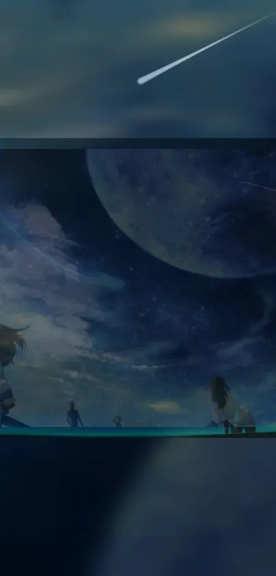 Anime night scene with a starry sky and shooting star wallpaper.