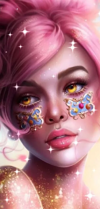 Fantasy art wallpaper with vibrant pink hues and a dreamy portrait.